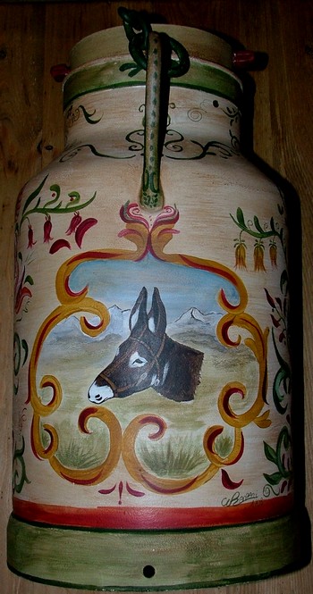 Nathalie RENZACCI - Décoration d'Intérieur Bouille à Lait (Bidon de Lait) entièrement peint sur les côtés : Face âne