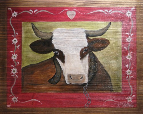 Peinture Paysanne Portrait de Vache : Innocente